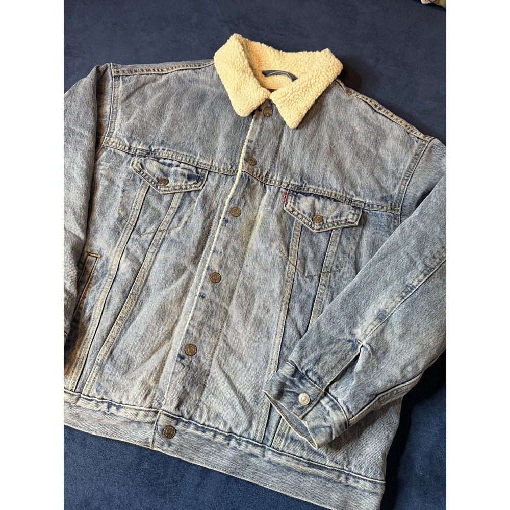 Levi's Type 3 Sherpa Trucker Jacket Mens Medium Blue Denim Premium 16365-0084
